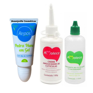 Amaciante Liquido Amolece 110ml + Creme Amolecedor 100g + Pedra Hume em Gel 10g Repós em Oferta na Shopee
