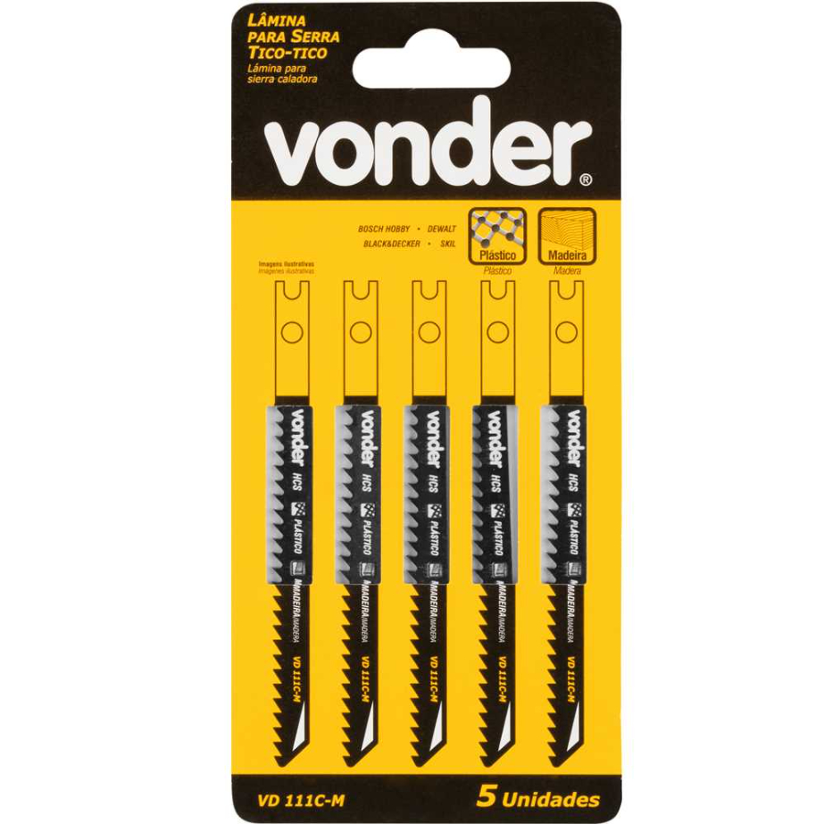 Kit 5 Lâminas de Serra Tico-Tico Universal VD111CM - Vonder - Cortes Precisos em Madeira e Plástico em Oferta na Shopee