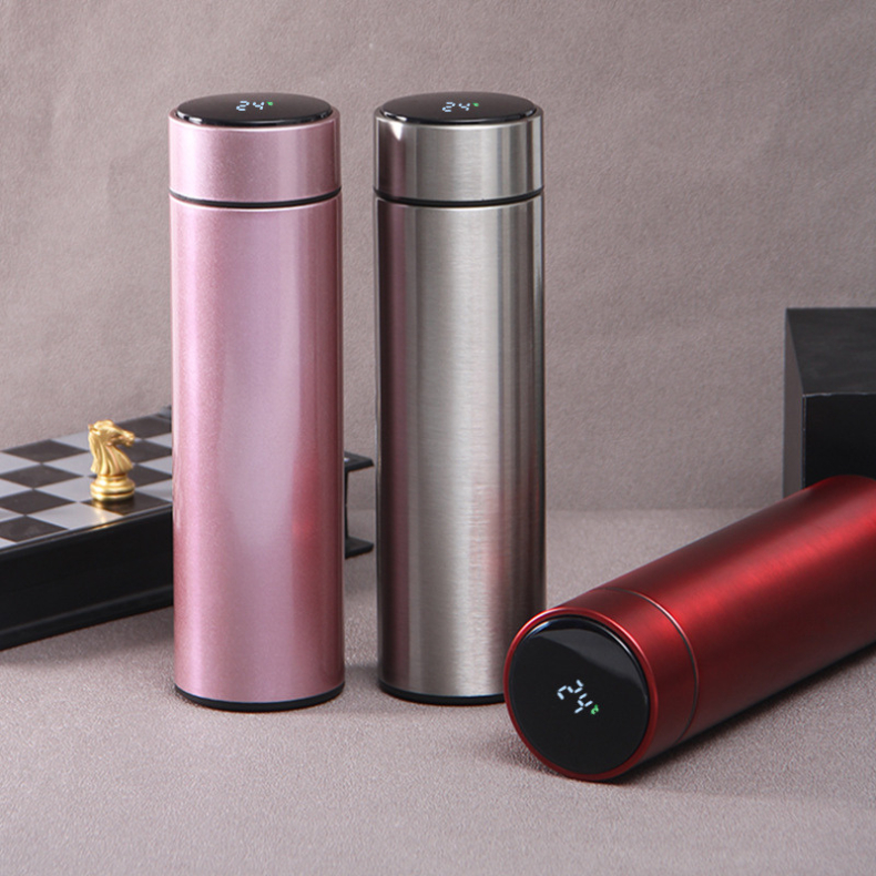 Garrafa Térmica Inox Inteligente de 500 ml com Medidor de Temperatura: Perfeita para Viagens e Escritório
