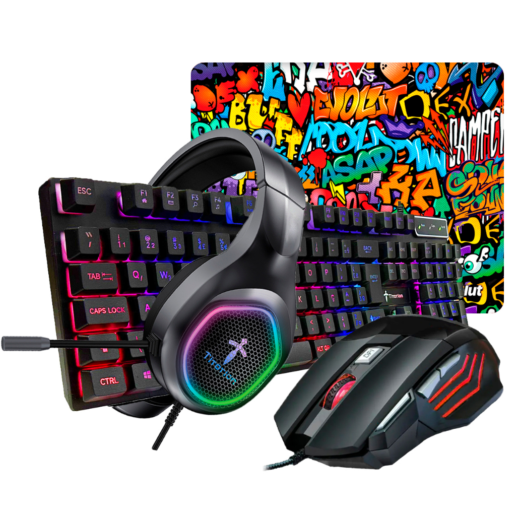 Combo Teclado Semi-mecânico Mouse Gamer Rgb Mousepad Headset