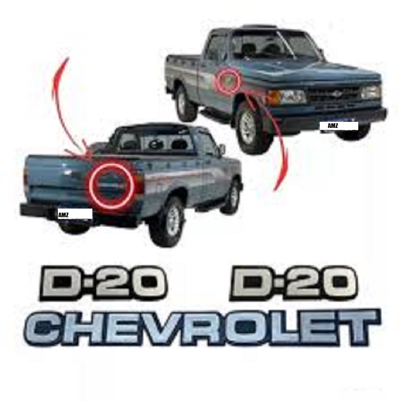 EMBLEMA GM D20 PLAQUETA LATERAL PAR + CHEVROLET MALA