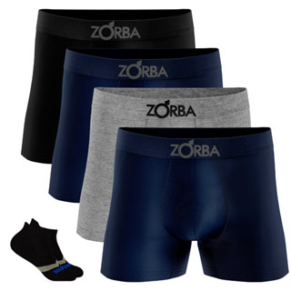 Promoção Kit 4 Cuecas Boxer Zorba Original Box Masculina + 2 Meias