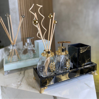 KIT LAVABO COM DECORAÇÃO COMPLETA + PORTA ESCOVA - VÁRIAS CORES