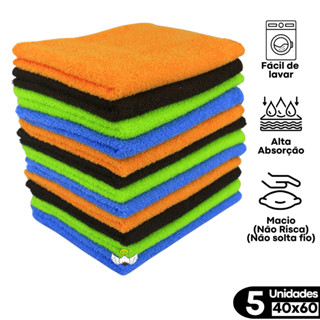 Kit C/ 5 Panos Microfibra 40x60 limpeza em Geral Multiuso