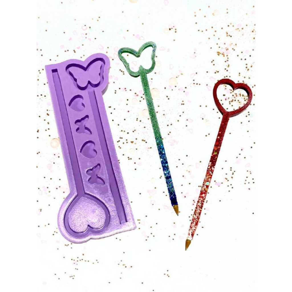 R555 Molde de silicone caneta grande borboleta coração resina decorar em Oferta na Shopee