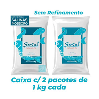 Caixa com 2 pacotes de Sal Marinho Moído 1 kg cada- Sal de Mossoró Sem Refinamento Sosal