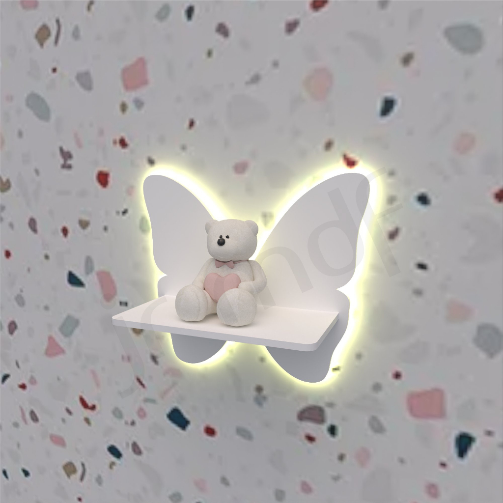 Prateleira de Borboleta Com Iluminação LED Para Quarto Infantil Decorativo