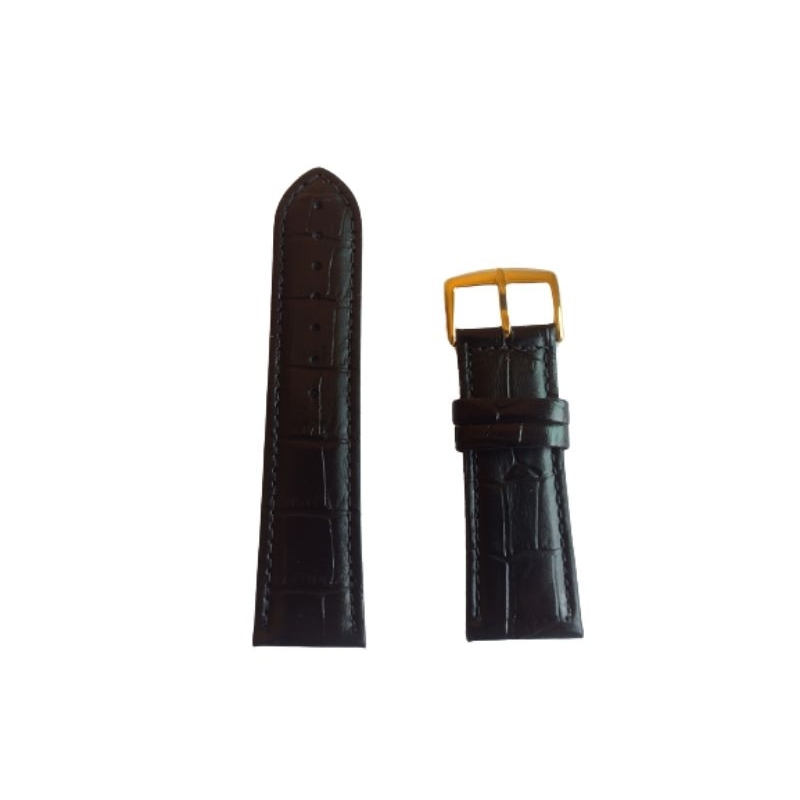 Pulseira 26mm de couro legítimo preta fivela dourada