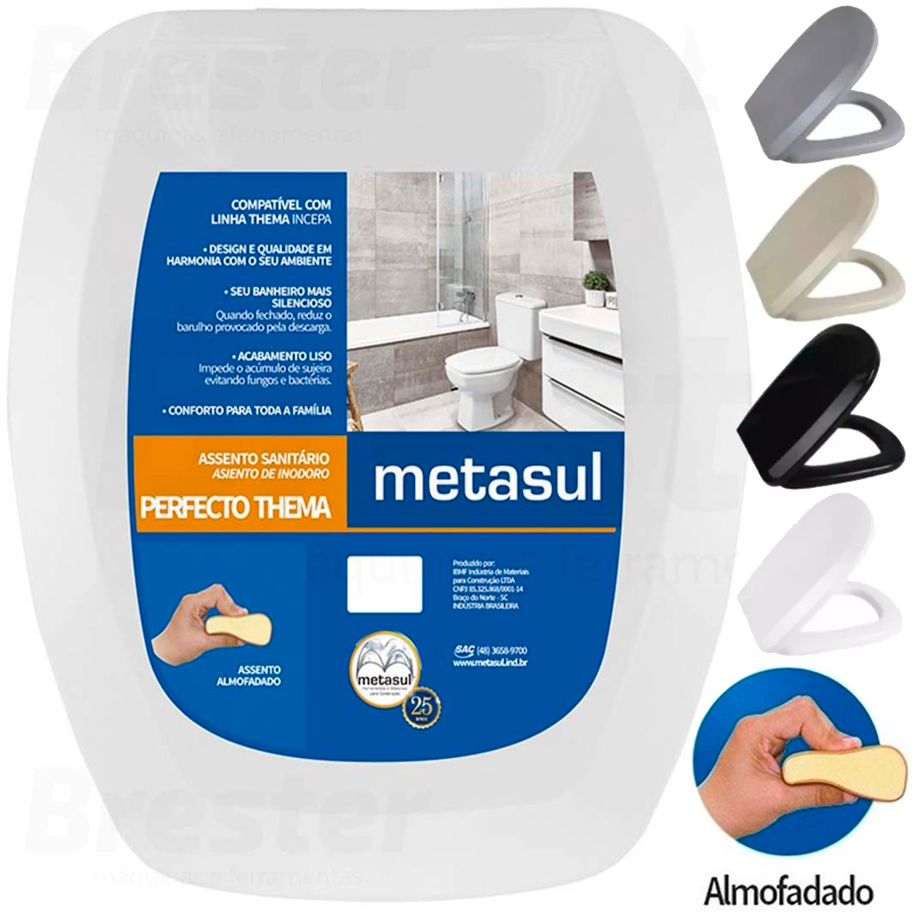 Assento Sanitário Almofadado Retangular Metasul Original 1.6gpf/6lpf Tampa Vaso Thema Valentina em Oferta na Shopee