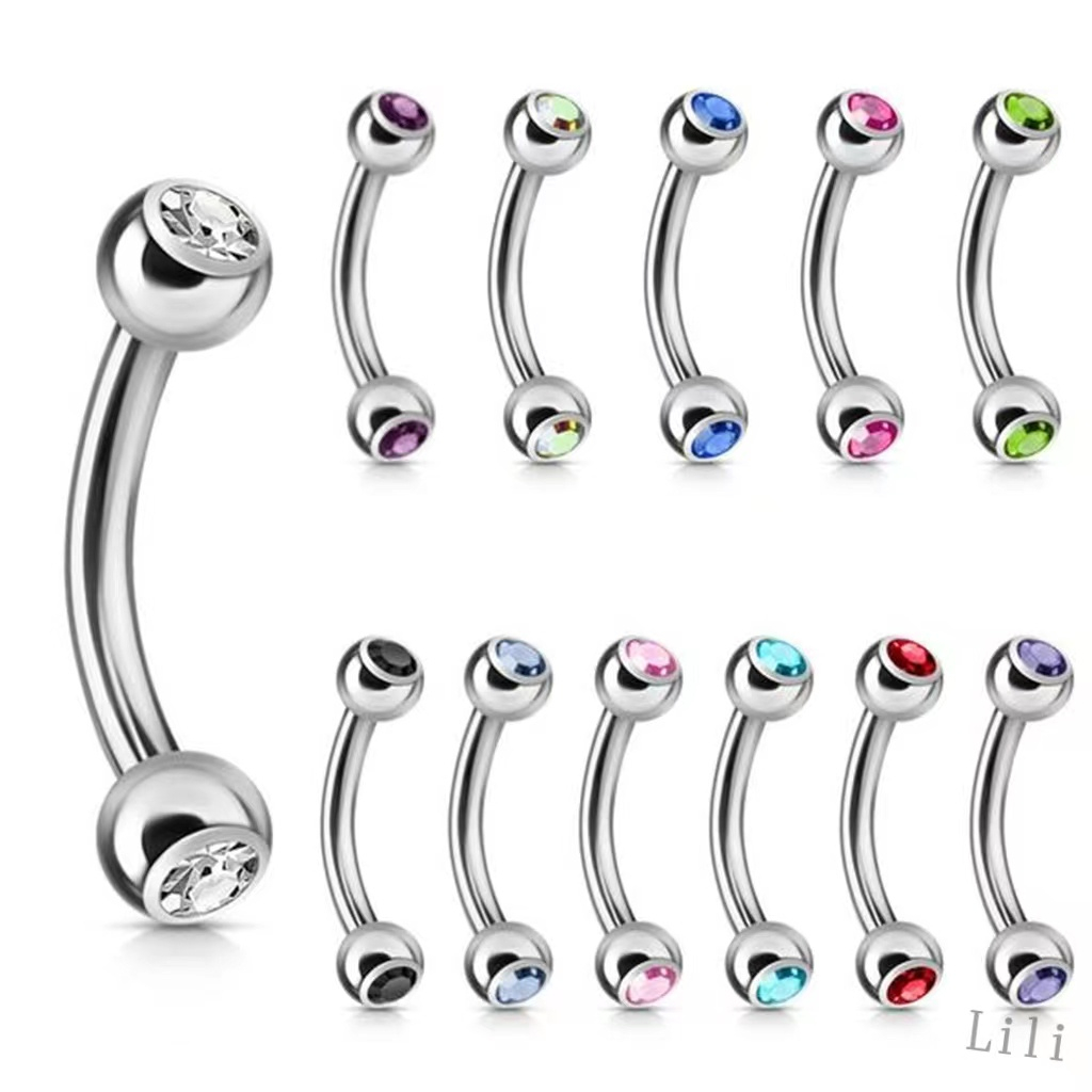 kit 12 Piercing Micro bell Curvo PRATA em Aço Cirúrgico bolinha strass
