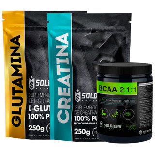 Kit: Creatina Monohidratada 250g + Glutamina 250g + BCAA Em Pó 250g - 100% Puro Importado - Soldiers Nutrition