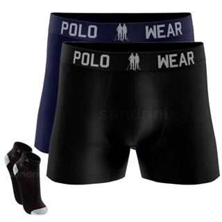 Kit 2 Cuecas Boxer Polo Wear Masculina Adulto + 2 Meias