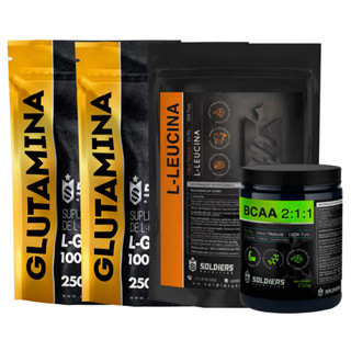 Kit: Bcaa 250g + Leucina 250g + 2 Glutamina 250g - 100% Puro Importado - Soldiers Nutrition