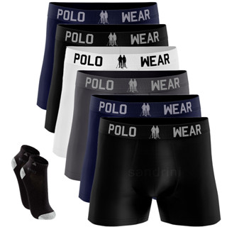 Kit 6 Cuecas Boxer Polo Wear Original Sem Costura + 2 Meias