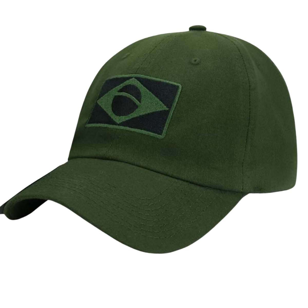 Boné Bandeira Brasil Bordada Tático Militar Patriota Brasileiro Escoteiro Ajustável Aba Curva