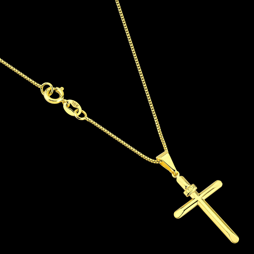 Corrente Cordão Masculino Com Pingente Cruz Enri Banhado a ouro18k Correntinha Veneziana + Crucifixo