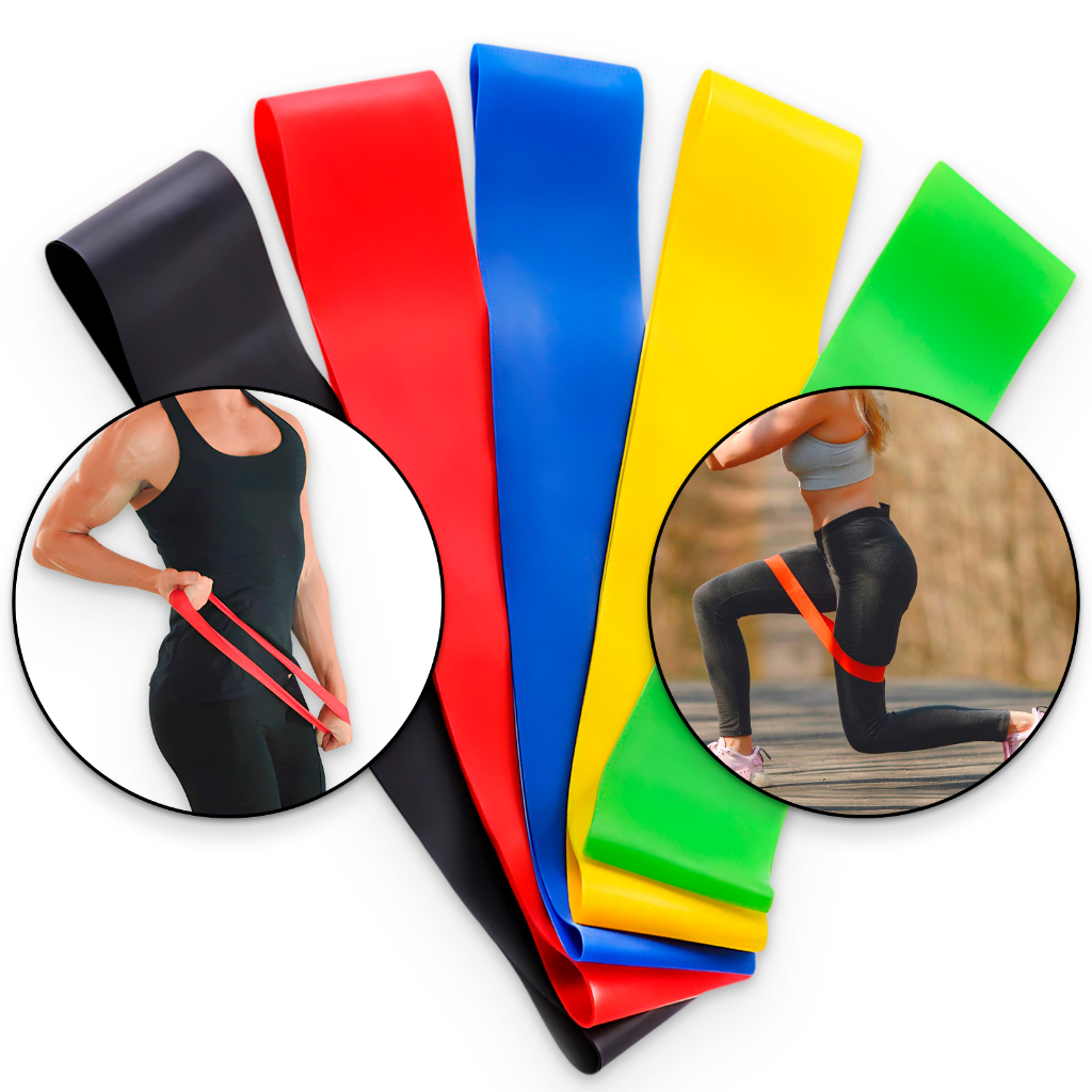 5 Faixas Fitas Elásticas Coloridas Peso Mini Band Resistence Band Treino Força Yoga Pilates Exercícios Fisioterapia