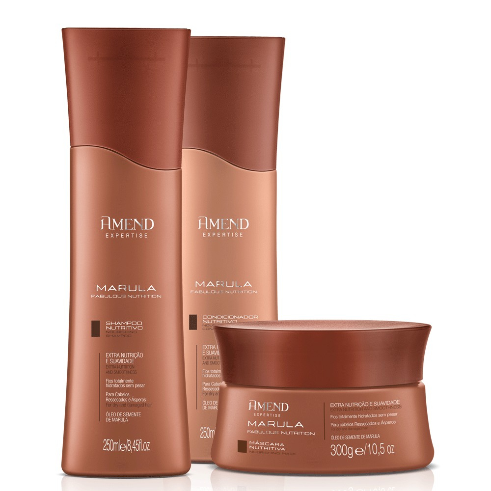 AMEND KIT MARULA NUTRITION SHAMPOO E CONDICIONADOR DE 250ml + MASCARA 300g - Beauty
