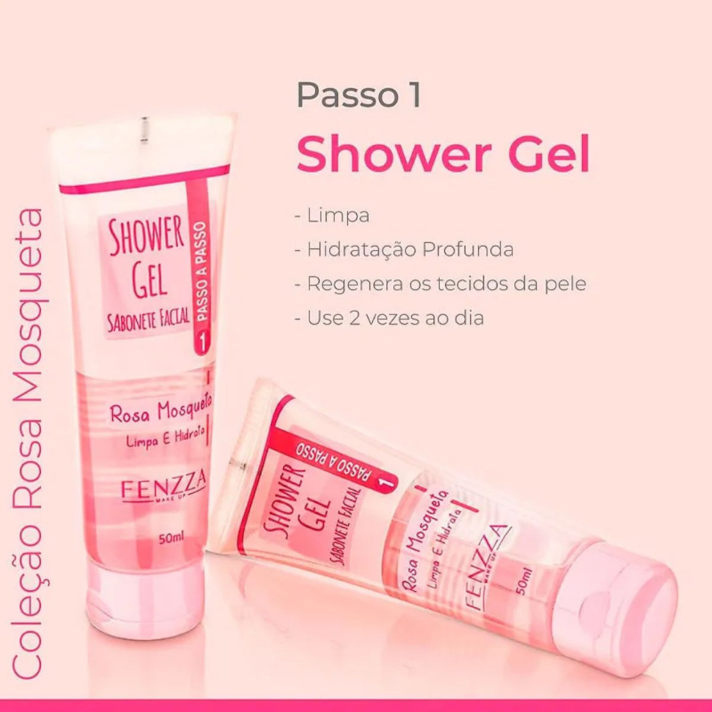 Shower Gel Sabonete Facial Rosa Mosqueta Passo 1 -  50ml - Fenzza