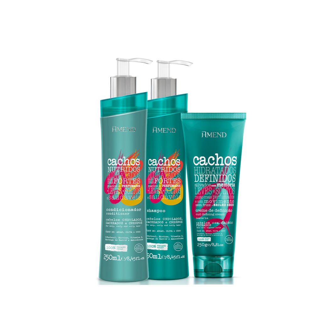 Amend KIT Cachos Shampoo 250ml + Condicionador 250ml + leave-in Cachos Fechados 250g em Oferta na Shopee