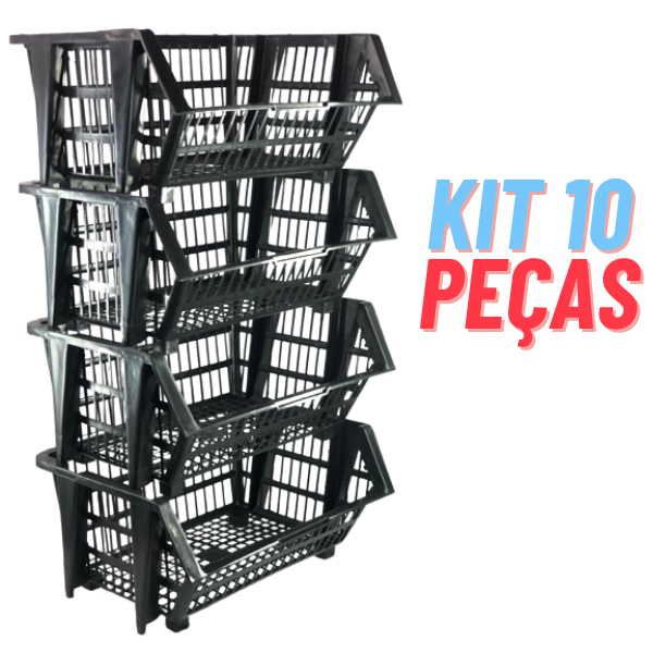Kit 10 peças Cesto Expositor Empilhavel Organizador encaixável 30 L