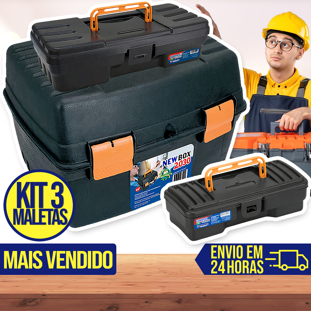 Kit 3 Maleta Caixa de Ferramentas Grande Plástica Organizadora Durabilidade Multiuso Completo Parafusos Pregos Porcas