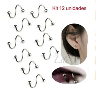 Kit12 Piercing Twister Espiral Aço Cirúrgico Boca, orelha, cartilagem, septo, hélix, nariz, tragus