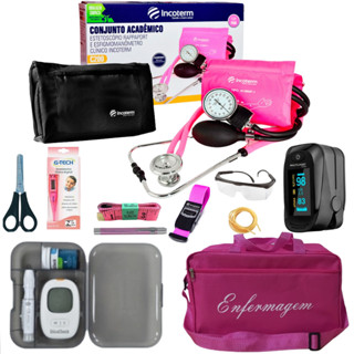 Kit De Enfermagem Rosa Pink Com Oxímetro E Glicossímetro Várias Cores