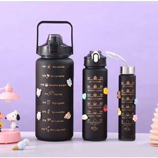 Kit da Garrafa de Água Squeeze Motivacional 300ML+900ML+2000ML-Cor aleatória