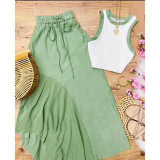 Conjunto Saia Midi + Cropped Ribana Moda Feminina
