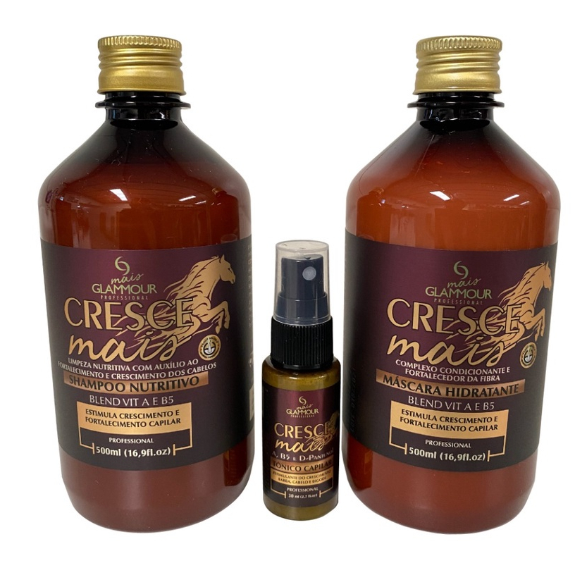 Hidratação  Capilar Crescimento De Cabelo Cresce Mais Forte - Mais Glammour Professional Shampoo, Máscara Hidratante, Tônico Capilar