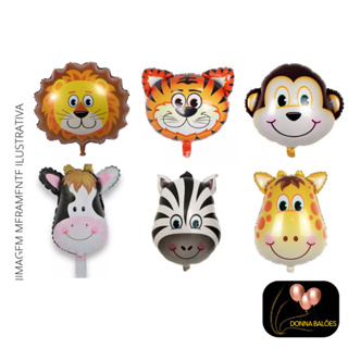 Balão Bexiga Metalizado Safari Fazendinha Vaca Macaco Zebra Girafa Leão Tigre em Oferta na Shopee