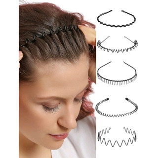 Kit 5 Tiaras Finas Metal Esportes Masculinos E Femininos Ondulados Elásticos Metálicos Pretos Para Cabelo