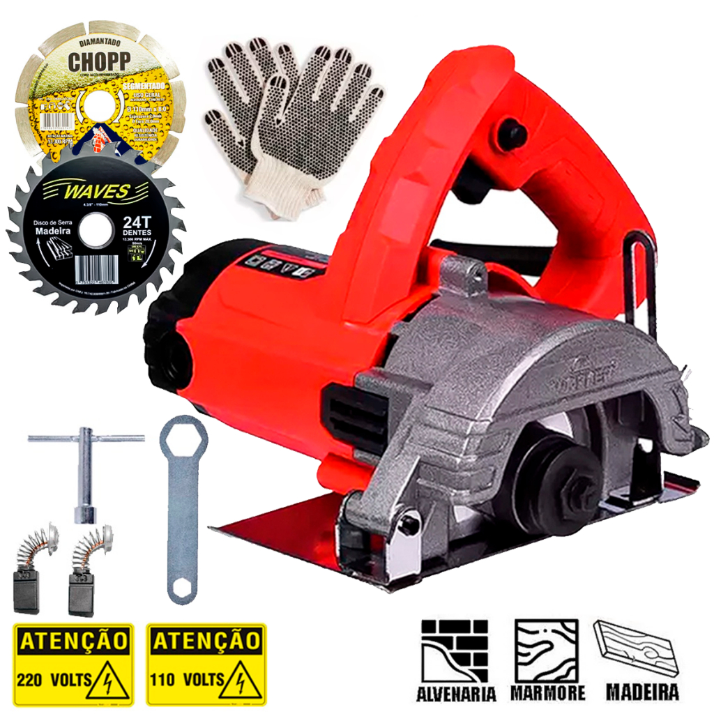 Serra Mármore Profissional 1300w Kit Com Acessórios Marcenaria Alvenaria Pedreiro - Home & Living