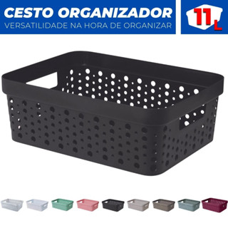 Cesto Organizador s/Tampa Trama Rattan 11 Litros Multiuso de Plástico