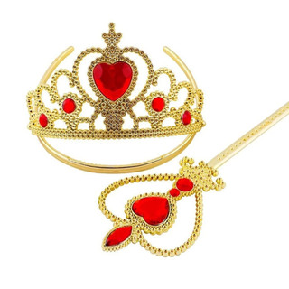 kit beleza Coroa e Varinha Mágica Princesa Enfeites Vermelho e Dourado Branca de Neve Bela Fera Fada