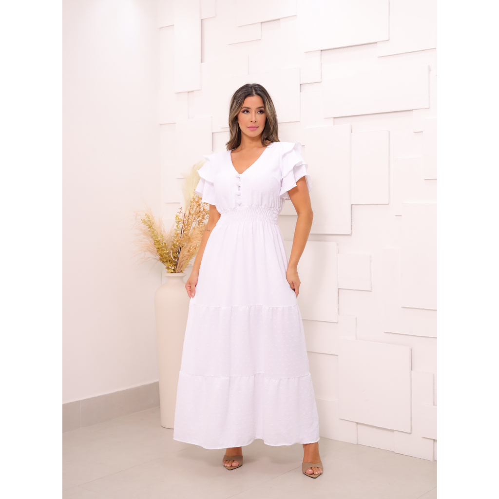 LIMPA ESTOQUE Vestido longo pipoca tamanho unico M-G com bojo e elasticidade 9823