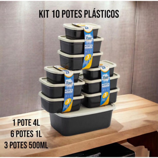 Kit Conjuntos de Pote Plástico Para mantimentos e Cozinha 10 peças