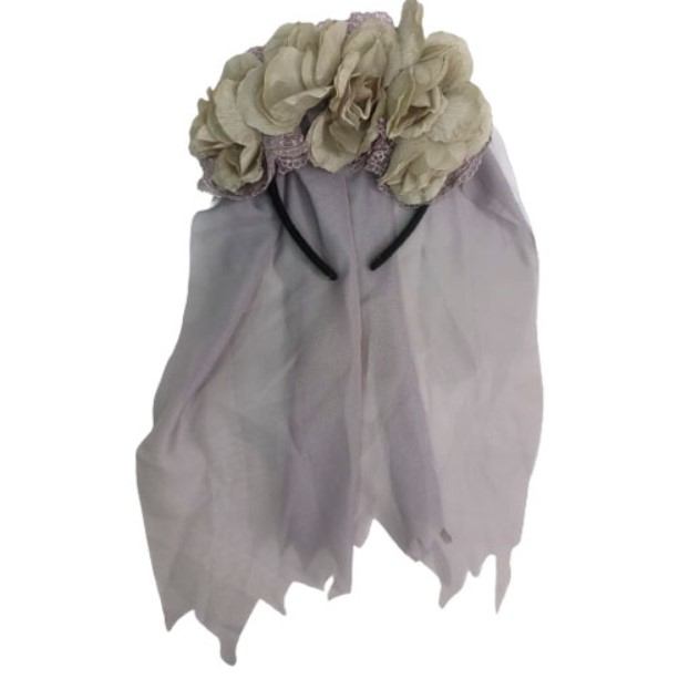 Arco Tiara Véu Fantasma Viúva Noiva Halloween Bruxa Artigo de Festa Fantasia Acessório de Cabelo - 83521
