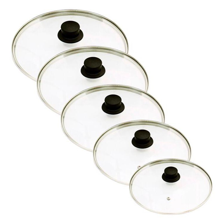 Conjunto Jogo De 5 Tampas De Vidro Temperado para Panelas Frigideiras Caçarolas (16 A 24 CM)