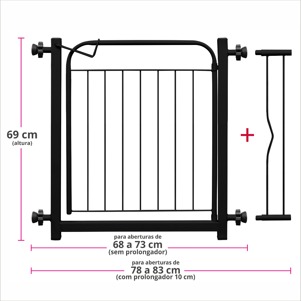 Grade Portão Portãozinho Proteção Pet Cães Cachorro Criança 69 A 84 Cm Preto