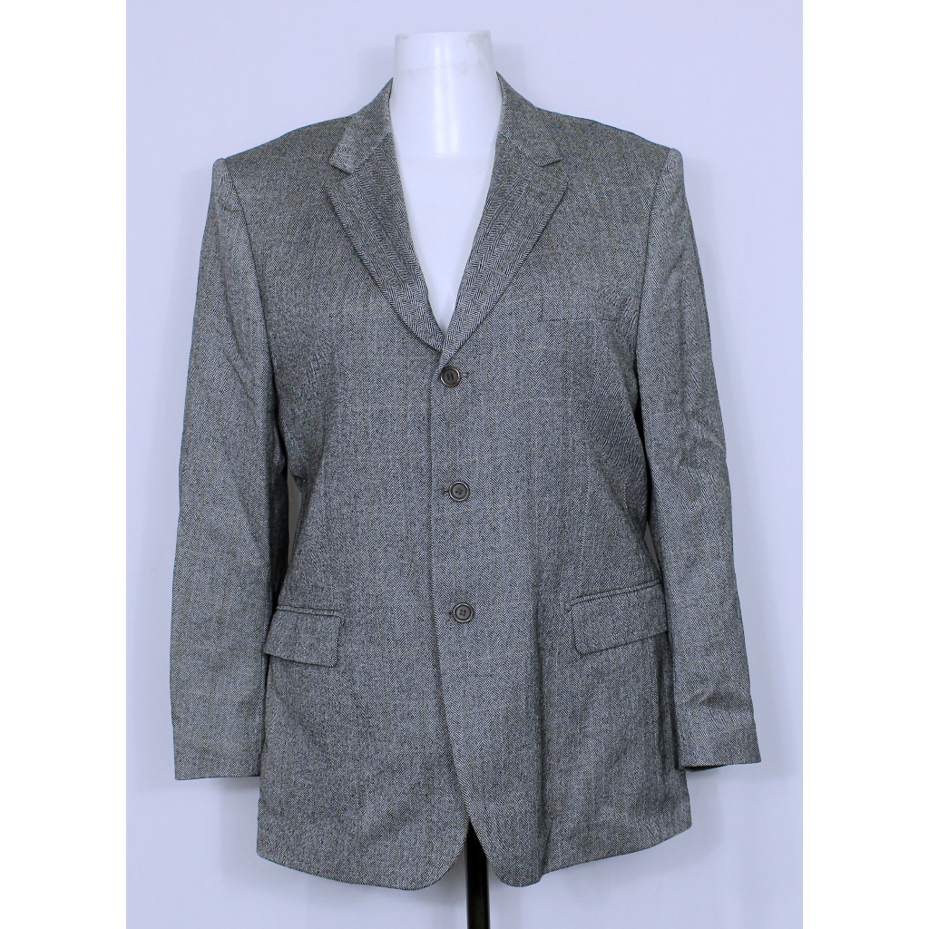Blazer social alfaiataria de lã batida preto e branco espinha de peixe plus size Brooksfield - Veste 56L - Ref. 1173 (brechó)