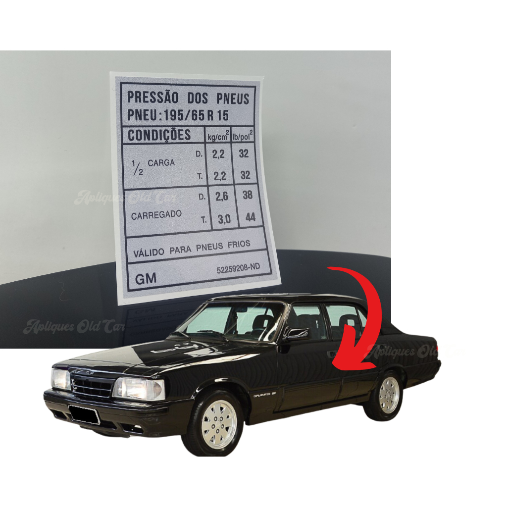 ADESIVO PRESSÃO E MEDIDA DOS PNEUS / OPALA DIPLOMATA 91/92 - 195/65R15