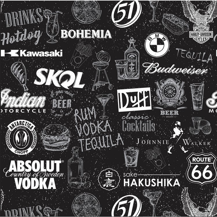 KIT 2 Papel Horizontal Parede Adesivo Casual Drinks E Cervejas Logo Preto 3,25m HORIZONTAL