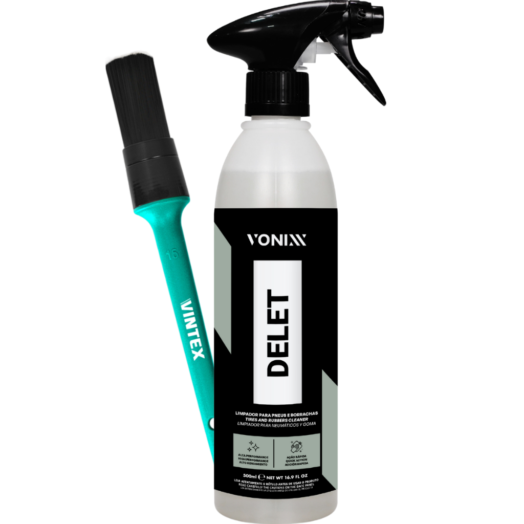 Delet 500ml Vonixx Limpa Pneu Borracha Plástico + Pincel Externo Vintex em Oferta na Shopee