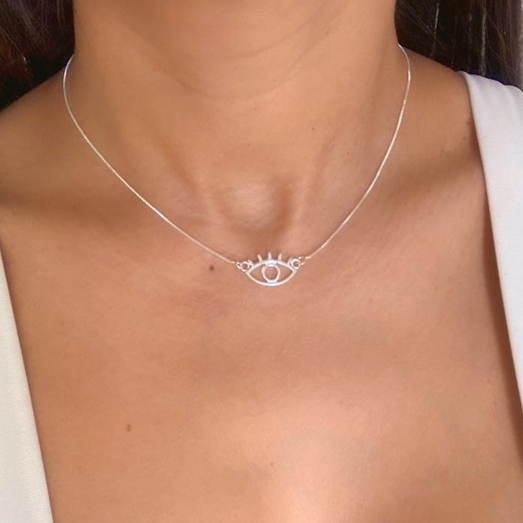 Colar Olho Grego Vazado Choker Minimalista Feminino Folheado a Prata 925