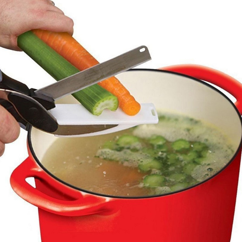 Tesoura Com Faca E Tabua Multifunção Aço Inox Clever Cutter em Oferta na Shopee