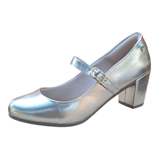Sapato Scarpin Boneca Bico Redondo Metalizado Ouro Light Confort Salto Baixo Promoção Leve Moda Casual