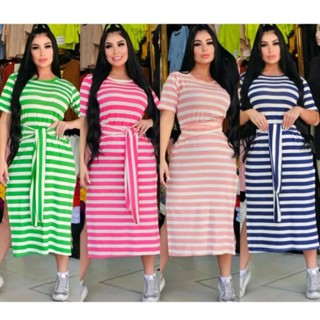 Vestido Feminino Tecido Viscolaycra Vestido Blogueira Tamanho Único Listrado