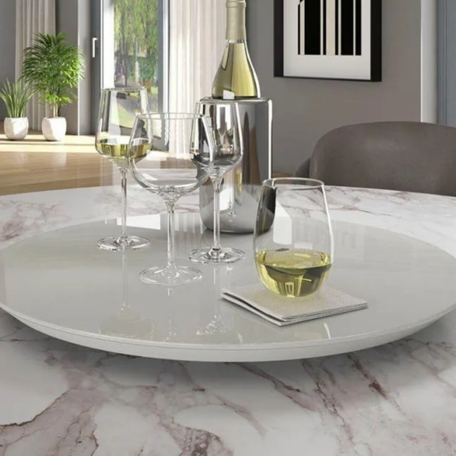 Prato Giratório Laqueado de mesa 60cm com acabamento em vidro Bandeja Giratória